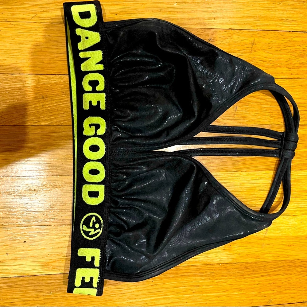 Zumba Fitness Black Sports Bra with Neon Yellow Band